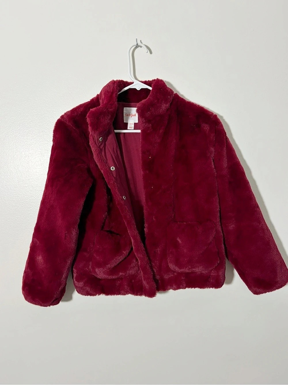 Cat & Jack Girls' Faux Fur Overcoat Red Girls Large